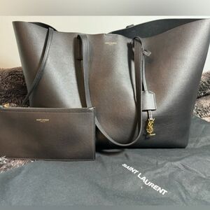 YSL black leather tote bag with pouch and dust bag